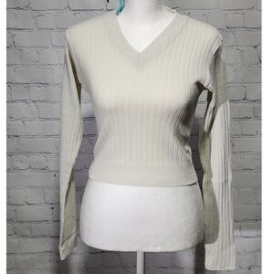 bp cropped ribbed v-neck sweater